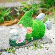 Garden Gnome Statue With Solar Crackle Glass Globe Lights, Resin Gnomes ... - $54.99
