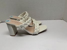 Tahari Womens Sz 8.5 White Sandals Slides Block Heel 3.75 in Dayah Rope Braid - £17.02 GBP