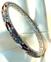 Vintage Rounded Cloisonné Enamel Bangle Bracelet White Floral 2.5” Dia - $644.81 MXN