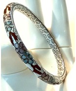 Vintage Rounded Cloisonné Enamel Bangle Bracelet White Floral 2.5” Dia - $34.99