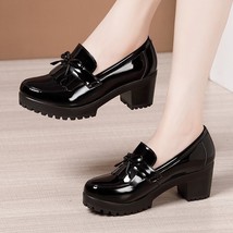 Size 33-43 Women Pumps Slip On Tassels Thick Heels Fashion Vintage Women Shoes F - £45.35 GBP