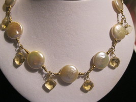 14K Gold Filled Mother of Pearl and Crystals NECKLACE - 17 inches -FREE ... - $65.00