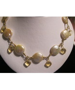 14K Gold Filled Mother of Pearl and Crystals NECKLACE - 17 inches -FREE ... - £51.95 GBP