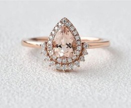 Natural Morganite Engagement Ring With CZ Stone, 14K Rose Gold Plated For Her - £69.67 GBP