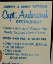 Vintage Capt Anderson&#39;s Restaurant Panama City FL Advertising Matchbook ... - $3.25