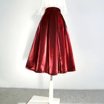 WINE RED Midi Pleated Skirt Outfit Vintage Inspired Satin Holiday Midi Skirts image 5