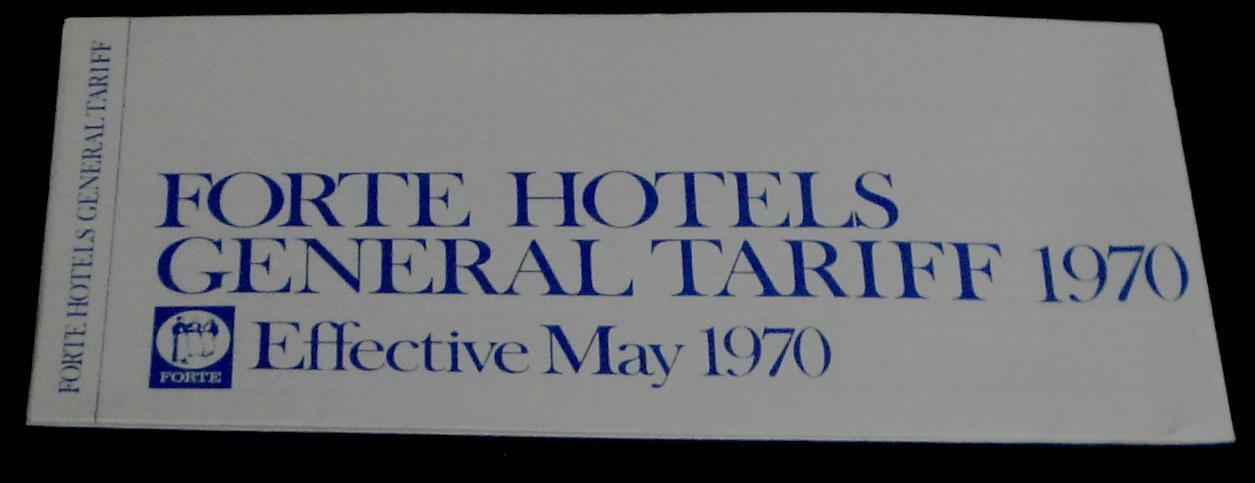 Forte Hotels, General Tariff, May 1970, Vintage Tour Informational Pamph... - $2.96