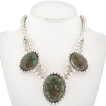 Navajo Emerald Valley Turquoise Necklace, Sterling Silver Desert Pearls Choker - £544.16 GBP