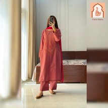 Designer Wear Exclusive Suit in Roman Silk Fabric Top and Pant with Dupa... - $65.00