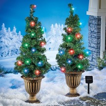2-Pc Solar LED Lighted Christmas Tree Stake Set Outdoor Planter Porch De... - $439.12 MXN