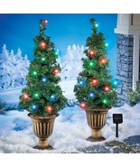 2-Pc Solar LED Lighted Christmas Tree Stake Set Outdoor Planter Porch De... - €20,11 EUR