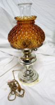 Fenton Aladdin Diamond Quilted Pattern Amber Glass Hurricane Table Lamp &amp; Shade - £71.21 GBP