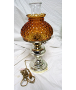 Fenton Aladdin Diamond Quilted Pattern Amber Glass Hurricane Table Lamp ... - $89.09