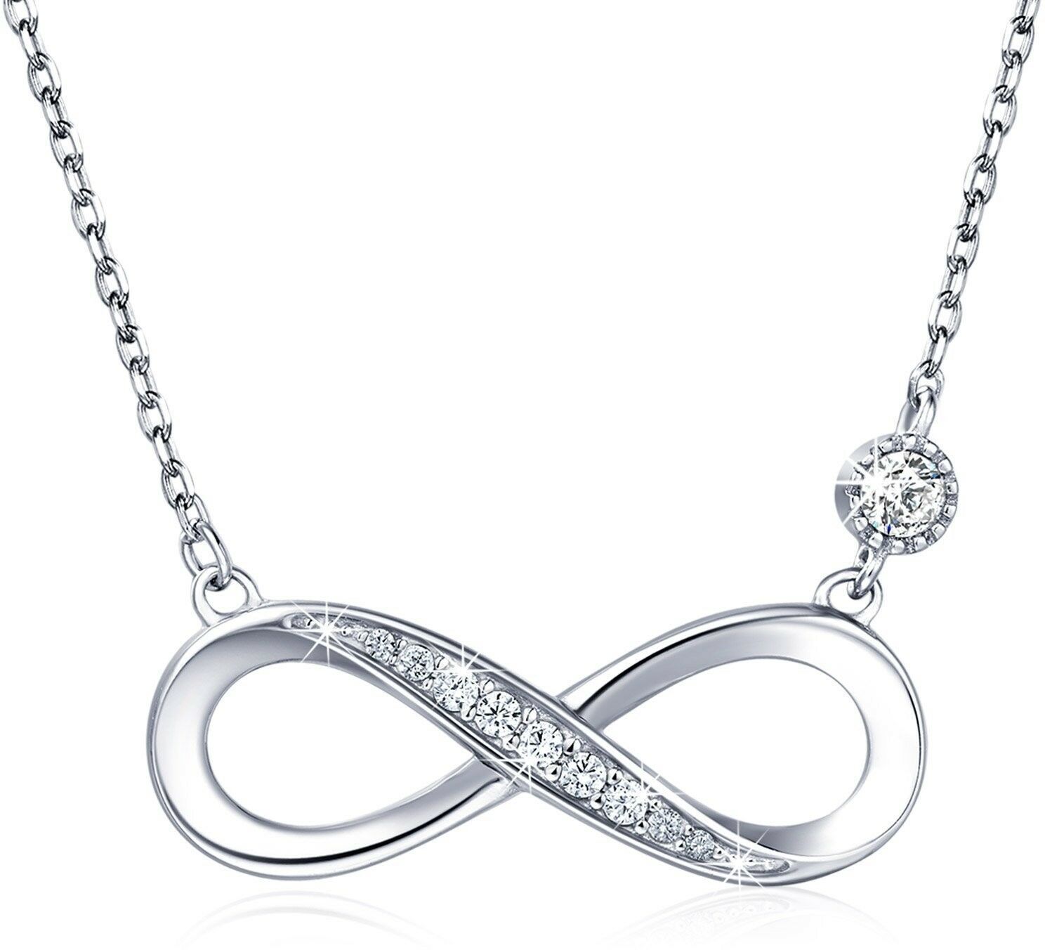 925 Sterling Silver Necklace Infinity Pendant White Gold Plated Adjustable - £79.42 GBP