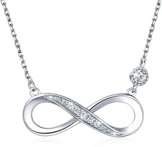 925 Sterling Silver Necklace Infinity Pendant White Gold Plated Adjustable - £79.34 GBP