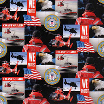 Cotton United States of America USA Coast Guard Cotton Fabric Print D562.08 - £25.17 GBP