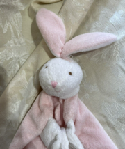 Angel Dear Pink white Bunny Rabbit Lovey Plush Blanket 10”x12” Teething ring HTF - £13.16 GBP