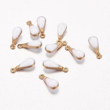 10 Enamel Teardrop Charms Gold White Drop Findings Minimalist Jewelry Supplies - £3.18 GBP