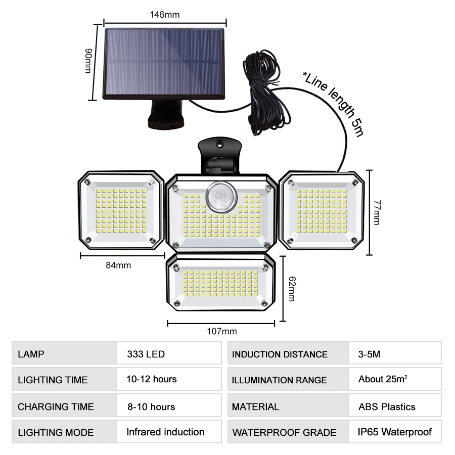 333 Solar Led Light Outdoor 368 LED Powered light Waterproof PIR Motion Sensor S - £64.50 GBP