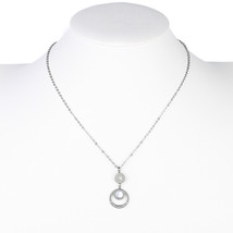 Silver Tone Necklace With Circular Pendant &amp; Faux Mother of Pearl - £21.28 GBP