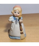 Vtg 1978 Jasco Merri Bells Bisque Porcelain Girl Holding Broom Bell &quot; BE... - £11.86 GBP