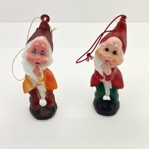 Vintage Elf Christmas Ornaments Lot Of 2 Plastic Gnome Dwarf Made In Hong Kong - £5.44 GBP