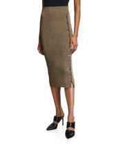 NWT Jonathan Simkhai Ribbed Metallic Knit Button Side Stretch Pencil Ski... - $229.00