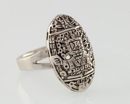 Aztec Style Warrior Oval Sterling Silver Ring Size 8.5 - £47.42 GBP