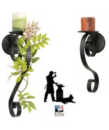 SCROLL PILLAR CANDLE SCONCE Wrought Iron Black Metal Holder in 2 Sizes A... - £32.12 GBP+