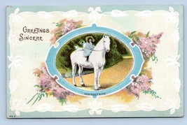 Little Girl On White Horse First Ride Greetings Sincere Embossed DB Postcard D16 - £3.85 GBP