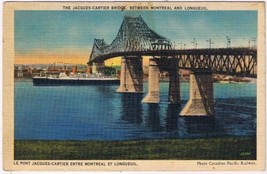 Postcard Pont Jacques Cartier Bridge Between Montreal &amp; Longueuil Quebec Linen - £2.31 GBP