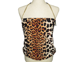 Vince Camuto Leopard Print Blouson Chain Halter Tie Tankini Swim Top Siz... - £23.64 GBP