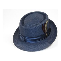 Men's Bruno Capelo RAFAELE Braid Straw Pork Pie Hat Telescope Crown RF-402 Navy image 2