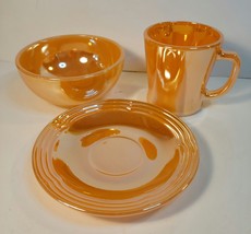 Fire King Peach Luster Trio Coffee Mug, Bowl and Saucer - £13.58 GBP