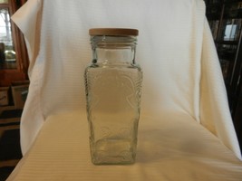 11&quot; Tall Square Glass Canister With Lid Embossed Design Heart &amp; Flowers - $60.00