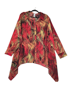 Catherines Womens 3X 26/28W Blouse Stretch Shark Bite Hem Red Tan Swirls - $14.95