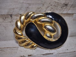 Vintage Gold Tone Black Enamel Infinity Link Metal Belt Buckle Ladies Womens - £8.49 GBP