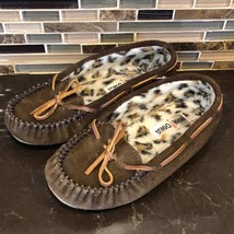 Minnetonka suede leather faux fur slippers sz 6 - £23.48 GBP