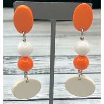Orange White Dangle Earrings Vintage Halloween Retro 80s Plastic Beads - £10.35 GBP
