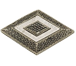 Pastelli Large Silver Tone Filigree Diamond Statement Brooch Over 3&quot; In Size - $24.49