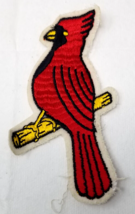 Red Cardinal Bird Embroidered Patch 1970s Sitting on Yellow Branch Large Vtg - £11.40 GBP