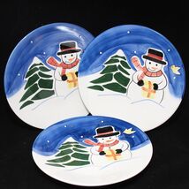 Stoneware Christmas Snowman Blue Dinner Plates 11&quot;  Lot of 3  Xmas - €9,35 EUR