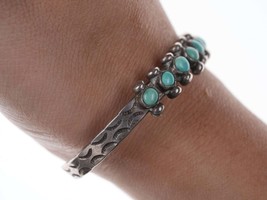 Vintage Native American Sterling/turquoise heavy stamped cuff bracelet u - £304.67 GBP