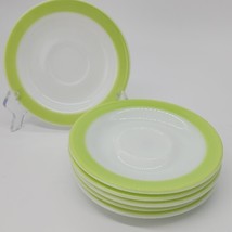 ♻️ Vintage Pyrex Milk Glass  Lime Green Trim 6-Saucer Plates 6&quot; (Made in... - $54.44