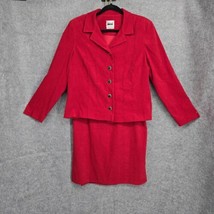 Vintage Leslie Fay 2 pc Jacket Skirt Set Size 16P Red Faux Suede Button ... - £26.45 GBP