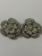 Rhinestone Shoe Clips Silver Tone Floral Flower - £25.66 GBP