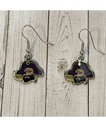 East Carolina University ECU Pierced Dangle Pirate Earrings Purple &amp; Yellow - £8.62 GBP