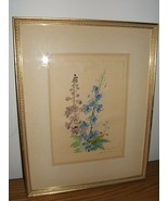 Vintage Signed Golden Framed Floral Stem Watercolor From Germany No. 3432 - £39.40 GBP