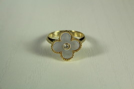 Mother of Pearl with Cubic Zirconia Flower Motif Gold Plated Ring - $55.00