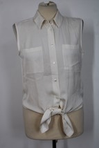 Theory M Ivory Silk Georgette Tie Front Pockets Sleeveless Button Tank Top - £24.30 GBP